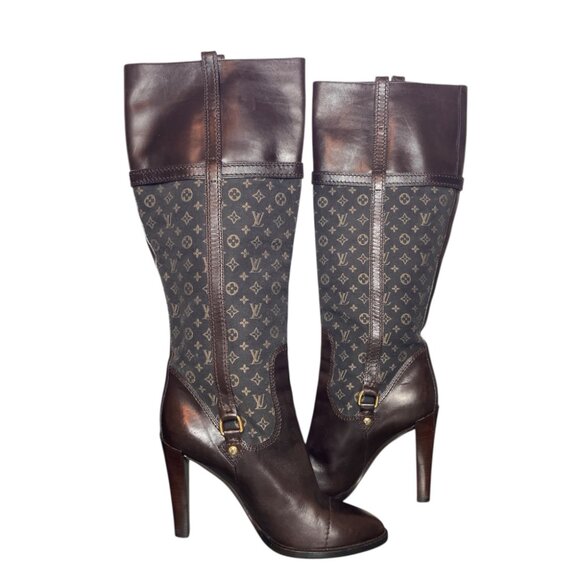 LOUIS VUITTON Jodie Denim Monogram Knee High Y2K Equestrian Boots \\ 39 - Picture 5 of 14